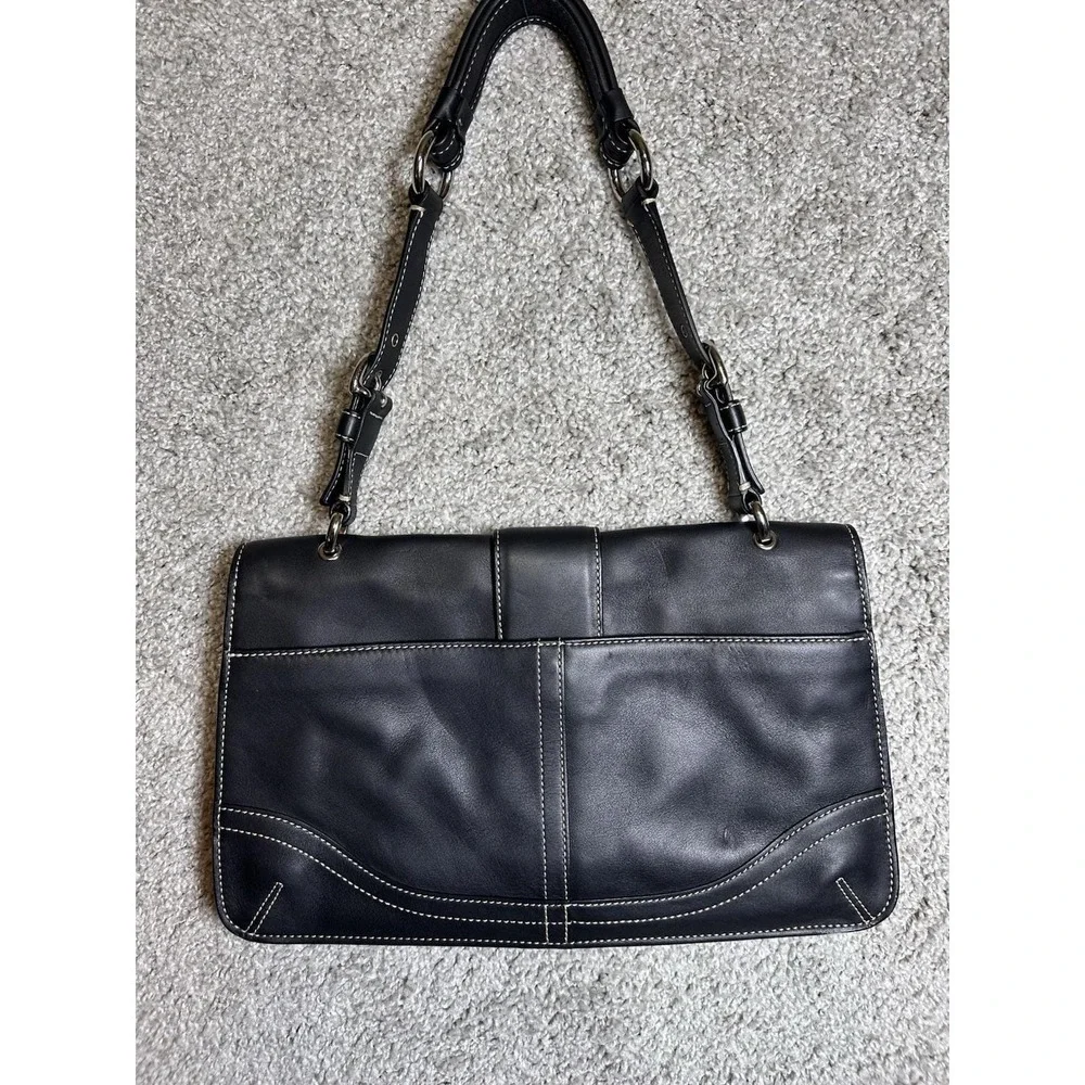 Coach Soho 9741 Black Leather Buckle Flap Shoulder Bag Y2K Hangtag EUC